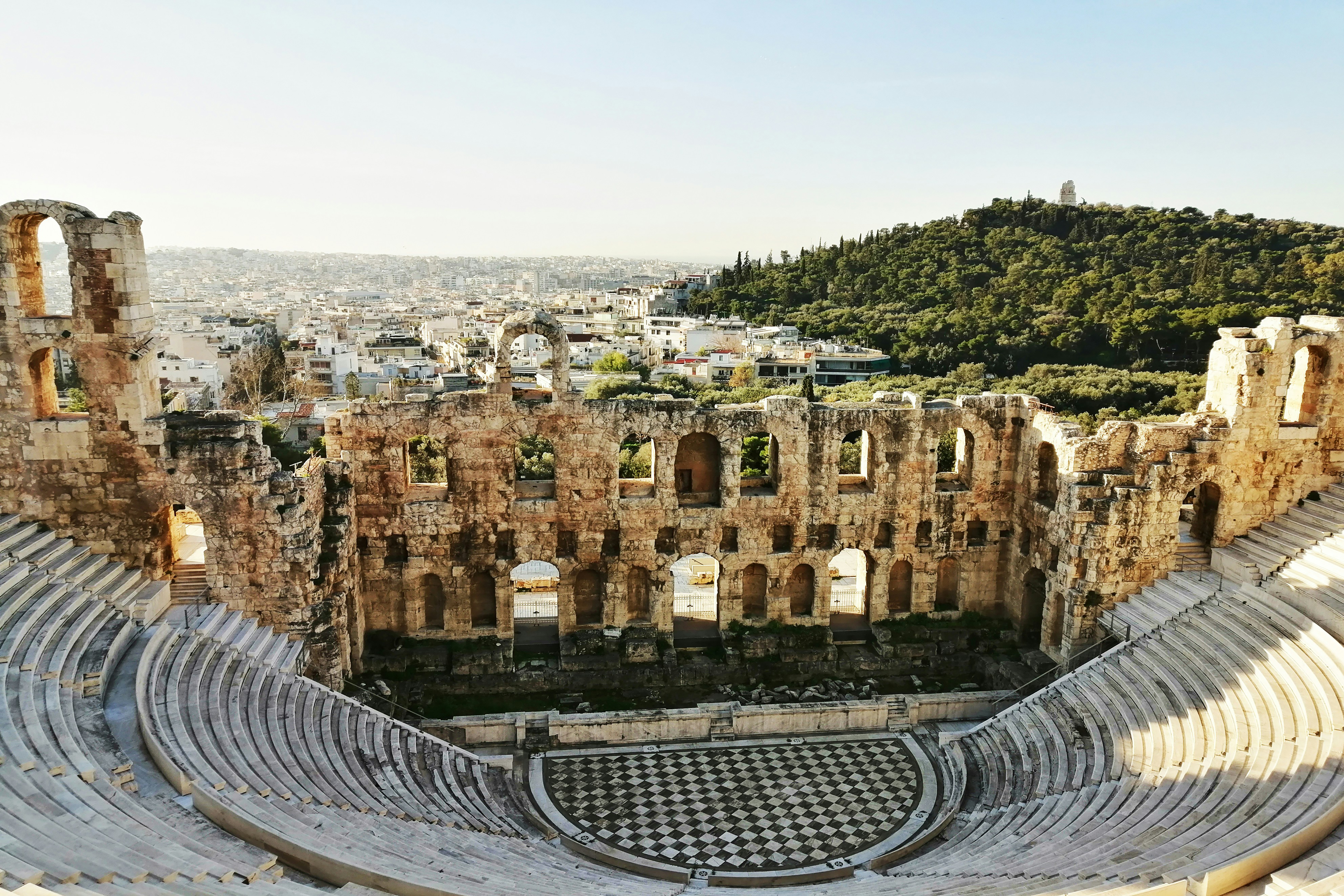 Aerial shot of the roman theatre in Athens.